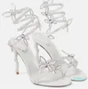 2023 Sandalias Oro Mujer Slingback Flowers Chaussures Femme Tacón blanco Rhinestone Tacones Bombas