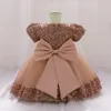 Robes de fille enfant en bas âge filles 1er anniversaire vêtements arc mignon bébé robe de baptême enfants fête de mariage élégante princesse Vestidos Costume de Noël 230714