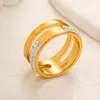 Never Fade Brand Letter Ring Gold Plated Stainless Steel Band Rings Fashion Designer Luxury Crystal Rhinestones Ring for Womens Wedding Jewelry Gifts