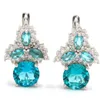 스터드 24x14mm 도착 6 7G Real Green Emerald Pink Kunzite Aquamarine CZ Woman S 925 Solid Sterling Silver Earrings 230714