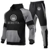 Fatos de treino masculino Beretta tático Tiro masculino primavera nova roupa esportiva calças com capuz conjunto de moletom fitness polia de duas peças conjunto de roupas esportivas casuais Z230717