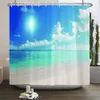 Rideaux de douche Paysage de bord de mer Rideau de douche en polyester imprimé 3D Pont en bois Tissu naturel Rideau de salle de bain imperméable pour baignoire 180x180