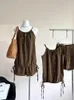 Kvinnors spårningsdräkter 2023 Summer Women Tide Vintage Checkered Outfits 2 Piece Shorts Set Loose Casual Halter Tops Estetic Design Classical