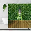 Shower Garden Landscape Shower Green Vine Flowers Fence Pastoral Background Wall Decoration Waterproof Bath Curtain With