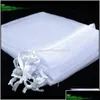 Jewelry Pouches Bags Pouches Packaging Display 15X20Cm 100Pcs White Color Package Large Dstring Organza Gift For Weddin Drop Deliver Dhzpo