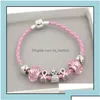 Bracelets porte-bonheur Est sensibilisation au cancer du sein perle européenne perles d'ange ruban rose livraison directe 2022 bijoux Dhkfl Dhsru