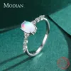 Modian 925 Sterling Silver Minimalist Oval Moonstone Ring Thin Women Engagement Female Ring Wedding Band Silver 925 Jewelry Gift L230704