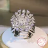 Bröllopsringar 925 Sterling Silver Glittering Zircon Dandelion Ring Ladies Three Claw Party Birthday Fashion Jewelry Gift 230714