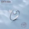 Real 925 Sterling Silver Cute tail moonstone Personality Adjustable Ring Fine Jewelry For Women Party Elegant Accessories L230704