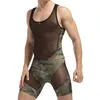 Regatas masculinas Masculino Sexy Body Macacão Man Underwear Wrestling Shapers Camuflagem Ultra Fino Justo