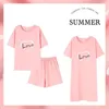 Women's Sleepwear Summer Cotton Pajamas Sets Women V Neck Short Sleeve Tops Pants Dress 3 Cute Print Cozy Home Clothes Nightgown
