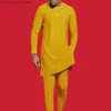 Chándales para hombres 2023 Nuevo traje elegante para hombres Camisa Pantalones Conjunto de dos piezas Traje de manga larga Cuello redondo Color sólido Costura Estilo étnico (M4XL) T230714