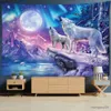 Tapissries Dome Cameras Psychedelic Cool Wolf Tapestry Wall Hang Full Moon Night Bohemian Hippie Witchcraft Tapiz Science Fiction Dormitory Decor R230714