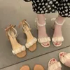 Sandals Clear Heels Party Sandals Woman Cross Buckle Strap Female Shoe Med Cross-Shoes High Girls Medium Fashion Summer Block Bow 230713