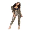 Vestito operato da donna con stampa animalier leopardata Scollo a V profondo da donna sexy con zip Tuta da donna Tuta Cosplay Party Catsuit251E