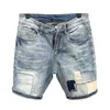 Mens Jeans Ripped denim shorts mens light blue fifth pants trendy allmatch loose woolen split stitching short jeans 230714