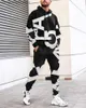 남자 트랙 슈트 남자의 가을 까마귀 세트 예술적 낙서 패턴 트랙 슈트 패션 복장 2 조각 긴 슬리브 슈트 수컷 의류 모자 T230714
