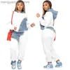 Women's Two Piece Pants Tassel Jeans Patchwork Two Piece Set Women Long Sleeve Pullover Hoodies Top Sweat Pants Fashion Jogging Suits Casual Tracksuit T230714