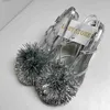 Sandals 2023 Silver Summer Silver Elegent Party Shoes Silvers High Heels High Clists with Pompom Sexy Slingback Cheels مدبب إصبع القدم 35-42 T230714