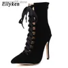 Sandały Eilyken Wysokiej jakości gladiator Pump Pump Genova Stiletto Sandal But Spiczasty palce Stirec Tase Lace Up Buty Buty Sandały 12 cm T230714