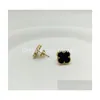 Stud Designer Earings Studs For Women Girl Fashion Luxury Diamond Clover Flower Gold Jewelry Black Green White Red Four Leaves Charm Dhszl