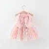 Abiti da ragazza Summer Girls 'Princess Party Birthday Dress Back Bow Wings Fairy Strap Ricamato Butterfly Mesh 230713