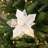 Fiori decorativi Paillettes glitterate simulate Foglie di maglia bianca dorata Ghirlanda di decorazioni floreali natalizie fatte a mano