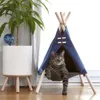 Small Animal Supplies ZK40 Pet Teepee Dog Cat Bed White Canvas Cute House Portable Washable Tents for Puppy Kitten 230713