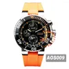 Orologi da polso Aquis Depth Gauge Cronografo Quarzo Orologio da uomo Ceramica Lunetta Quadrante nero Cinturino in caucciù arancione Lusso 2023 Puretime