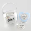 赤ちゃんの歯のおもちゃをカスタマイズした名前の任意の名前Po Bling Silver Baby Pacifier Clip Pacifier Box set bpa free Infant Nipple Luxury Pacifier Case Chupeta 230714