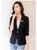 Ternos Femininos Moda Estampado Feminino Blazer Manga Três Quartos Jaqueta Feminino 2023 Primavera Verão Um Botão Tops Sólidos Temperamento