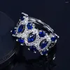 Cluster Rings Blue Crystal Sapphire Gemstones For Women White Gold Color Jewelry Bijioux Bague Fashion Design Chic Party Accessories