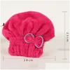 Serviette Coral Fleece Bath Hat Magic Hair Séchage à sec Turban Wrap Absorption d'eau Quick Cap Cute Bow Make Up Dbc Drop Delivery Home Gar Dh68H