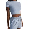 2023 Women's Tracksuits European and American summer casual set short sleeved high waisted open navel shorts set