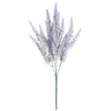 Flores decorativas lavanda plástico Artificial romántico Provence ramo púrpura con hojas verdes decoración de la mesa del hogar de la boda flor falsa