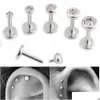 Labret Lip Piercing Bijoux Gem Stud Cartilage Helix Tragus Cristal Clair Oreille Labret Boucle D'oreille Barre À Filetage Interne 16G Diamant Ri Dhusn