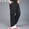 メンズパンツプラスサイズ8xl 130kgサマーメンカーゴパンツコットンポケットジッパーアウトドアカジュアル労働保護ストレートパンツズボンJ230714