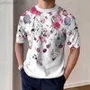 T-shirts pour hommes 2023 été décontracté à manches courtes t-shirt hommes Slim O cou imprimé floral T-shirt vêtements Vintage imprimé floral t-shirts hommes Streetwear L230713