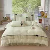 Bedding Sets Pink Korean Princess Style Velvet Fleece Set Lace Ruffles Soft Duvet Cover Warm Comforter Bed Sheet Pillowcase