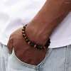 Brazalete para hombre, piedra volcánica, pino blanco, abalorios, pareja, 2023