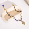 Bracelets de cheville perles bleues mauvais yeux Bracelet avec Hamsa main de Fatima Ankelts pour femmes bijoux de Protection en acier inoxydable 230607