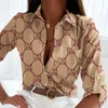 Damenblusen, Vintage-Druck, Damen-Hemden mit Knopfleiste, 2023, Herbst, lässig, langärmelig, Arbeitsbluse, Tops, Büro-Damenhemd, Camisas