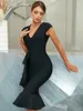 Casual Dresses Factory Wholesale Women's Stretch Knit Black V Neck Kne-Length Sexig Mermaid Evening Celebrity Cocktail Party Bandag Dress