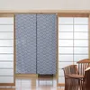 Rideau Style Japonais Bleu Profond Et Blanc Mer Vague Motif Porte Lin Tissu Cloison Courte