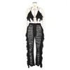 Women's Two Piece Pants Sexy Tassel Set Women Crochet Knitted Swimwear Cover Up Bandage Push Bra And Hollow Out Beach SC017