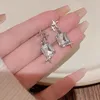 Colar Conjunto de Brincos Vintage Geométrico Quadrado Cristal Para Mulheres Agulha de Prata Luminosa Strass Quatro Mangxing Brinco Meninas Jóias