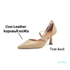 Dress Shoes LeShion Of Genuine Leather Thin High Heels Woman Beige Nude With String Twined Black Suede Pumps Women