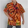 Men's Casual Shirts Hawaiian Shirt Guitar Print Creative Beach Short Sleeve Summer Button Up Patchwork Tops 3D