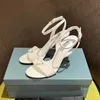 Silver Specular Corium Stiletto Sandaler Rhinestones Strass Stiletto Heel Evening Shoes 9cm Women High Heeled Luxury Designers Sandal With Box