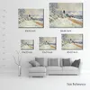 Handgemaakte canvas kunst De weg naar Vetheuil Sneeuw Effect Claude Monet Schilderij Impressionistisch Landschap Kunstwerk Badkamer Decor